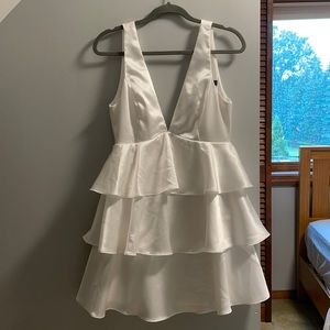 BNOWO— White Satin Ruffle Mini Dress